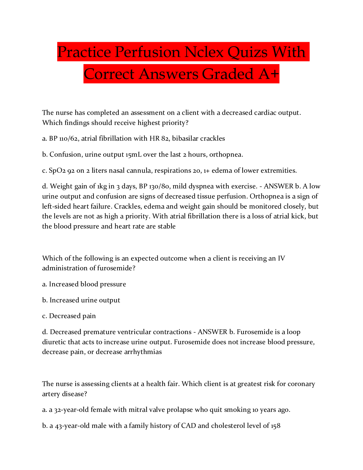 Preview image for Practice Perfusion Nclex Quizs With Correct Answers Graded A+